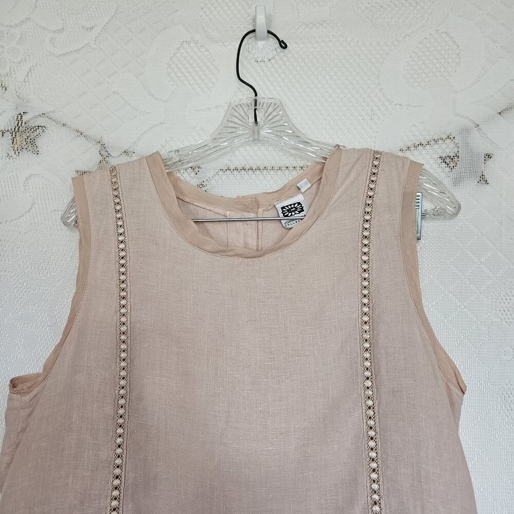 Johnny Was Collection 100% Linen Mini Shift Dress Soft Pink Lace Crochet Y2K 90s - Picture 7 of 12